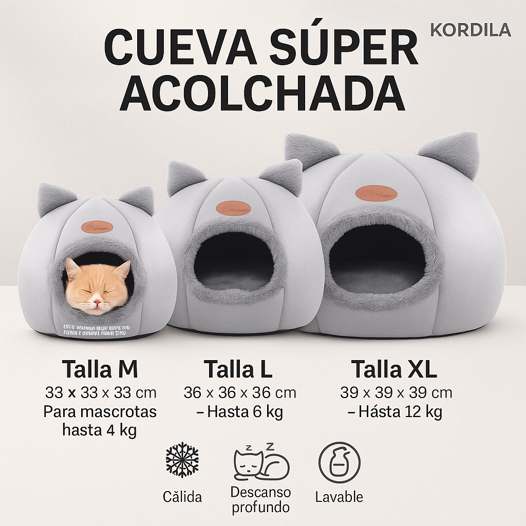 Cueva Cálida de Invierno para Gatos – Cama Acolchada y Nido Acogedor Kordila®