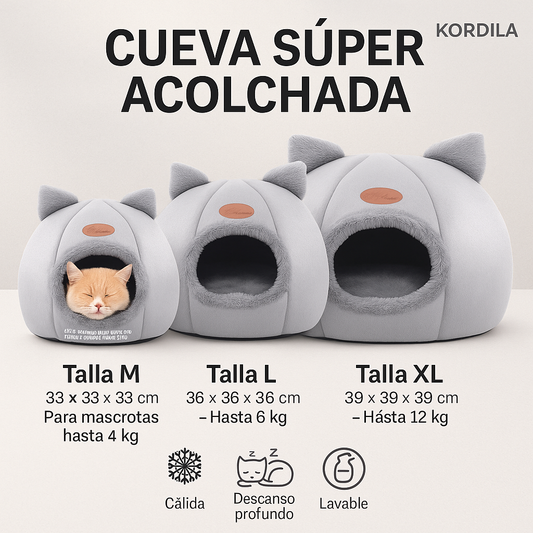 Cueva Cálida de Invierno para Gatos – Cama Acolchada y Nido Acogedor Kordila®