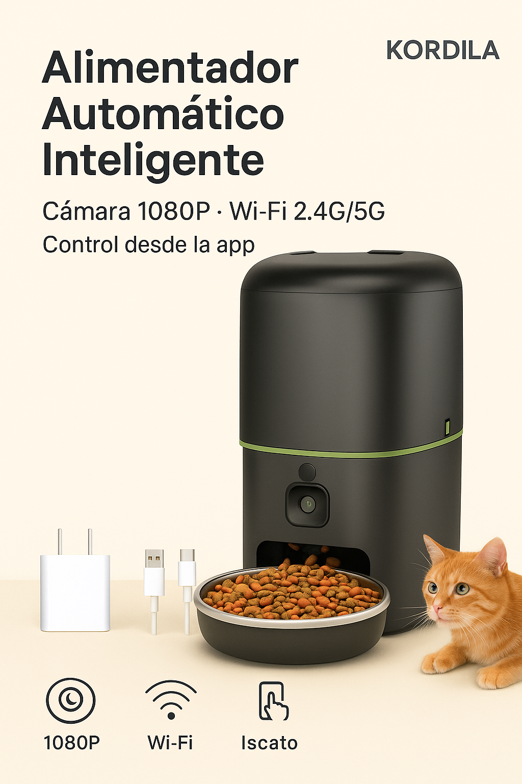 Alimentador inteligente para gatos y perros con cámara - Control WiFi por app﻿ – Kordila®